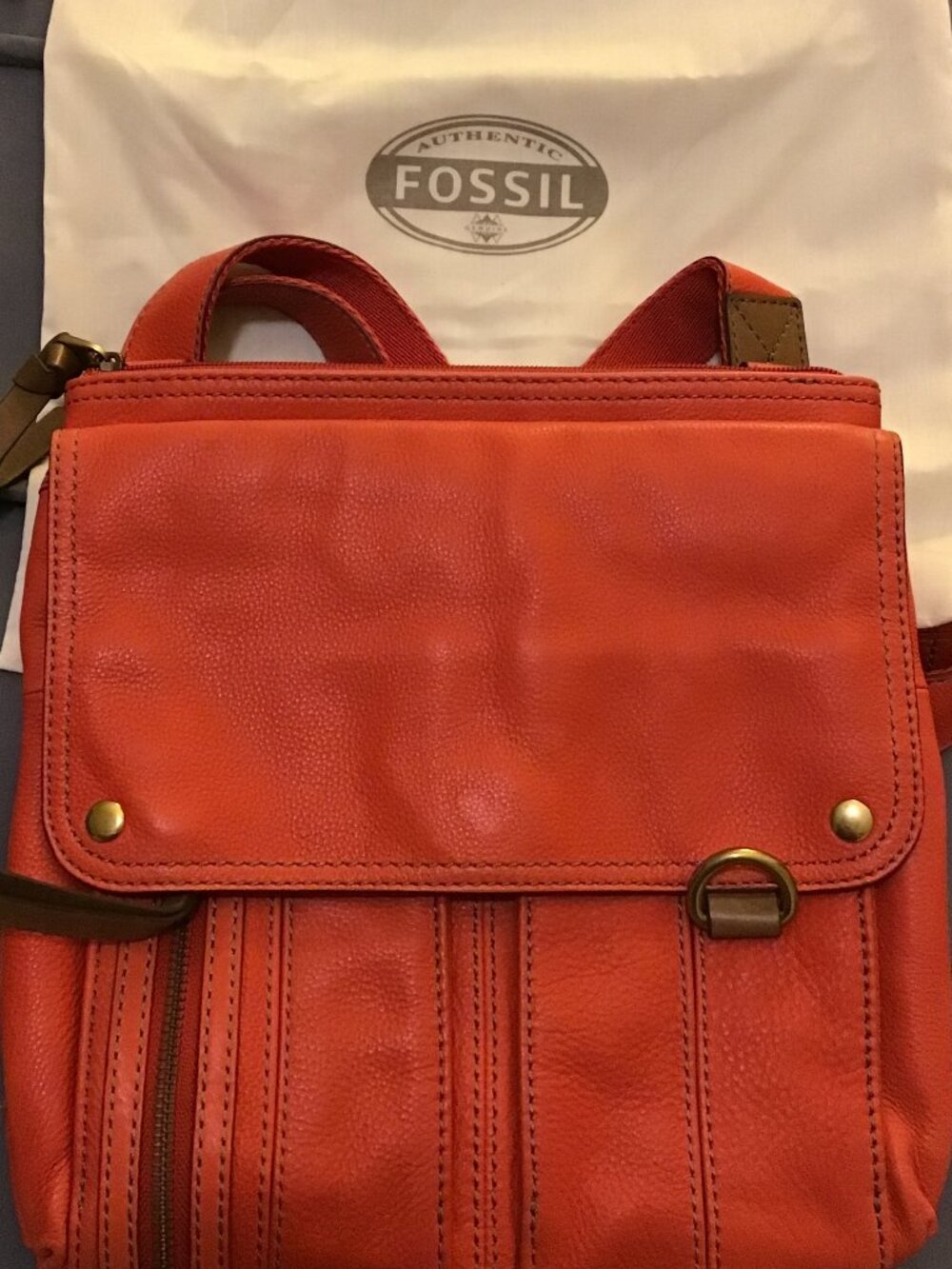 👜 Fossil Crossbody Handbag – Bright Orange/Pink